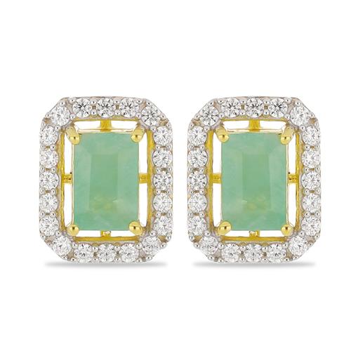 BUY NATURAL EMERALD GEMSTONE EARRING IN GOLD PLATED FINISH